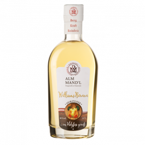 Williams Birnen Spirituose im Holzfass gereift von Alm Mandl in der 0,7 Liter Flasche.