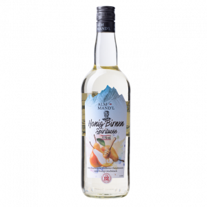 Honig-Birnen Spirituose von Alm Mandl in der 1 Liter Flasche.